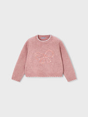 Mayoral Junior Girl Pink & Cream Bow Jumper (3Y-8Y)