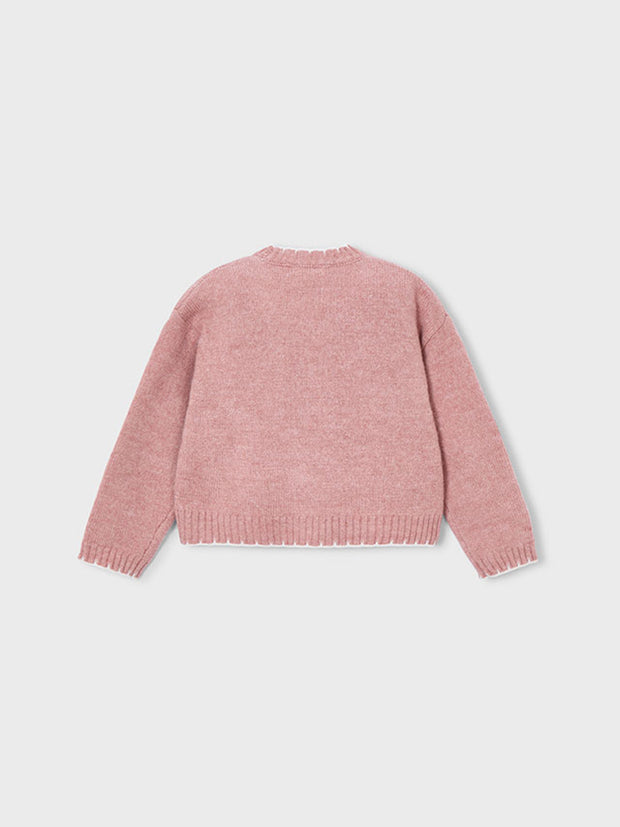 Mayoral Junior Girl Pink & Cream Bow Jumper (3Y-8Y)