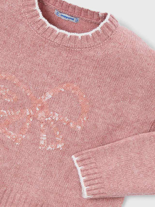 Mayoral Junior Girl Pink & Cream Bow Jumper (3Y-8Y)