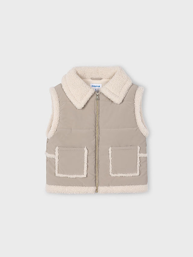 Mayoral Junior Girl Beige & Cream Sherpa Vest (3Y-8Y)