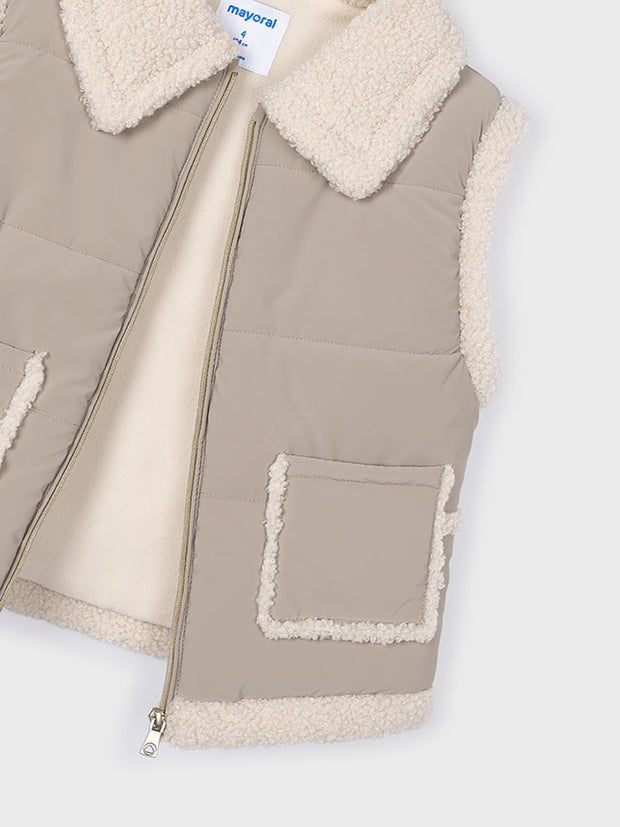 Mayoral Junior Girl Beige & Cream Sherpa Vest (3Y-8Y)