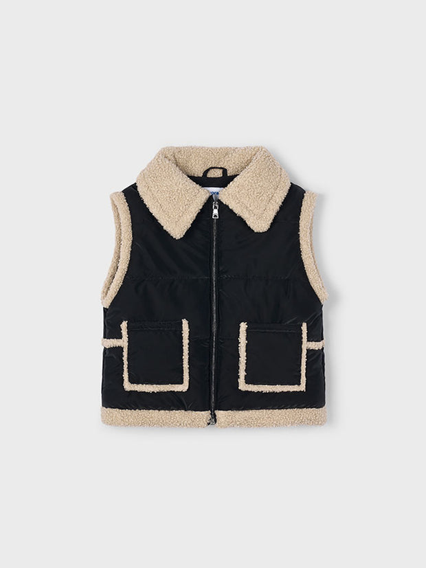 Mayoral Junior Girl Black & Cream Sherpa Vest (3Y-8Y)