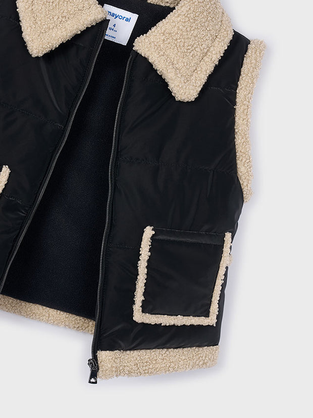 Mayoral Junior Girl Black & Cream Sherpa Vest (3Y-8Y)