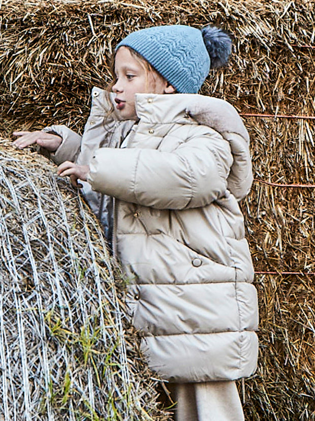 Mayoral Junior Girl Cream Long Puffer Jacket (3Y-8Y)