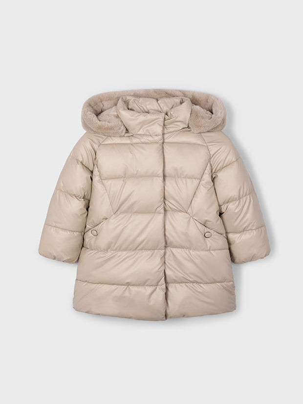 Mayoral Junior Girl Cream Long Puffer Jacket (3Y-8Y)