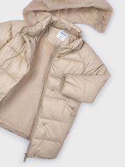Mayoral Junior Girl Cream Long Puffer Jacket (3Y-8Y)