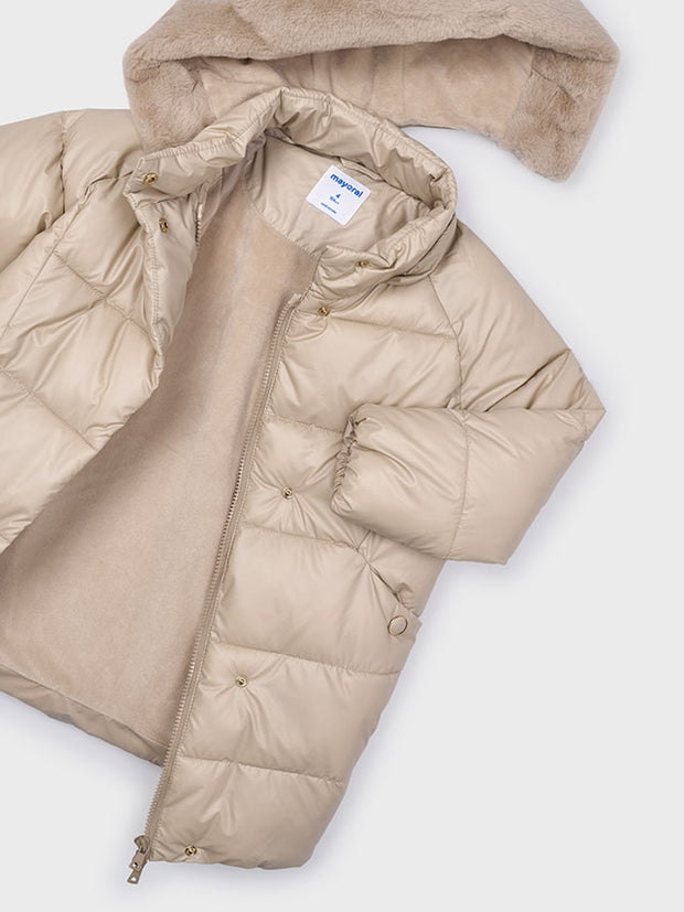 Mayoral Junior Girl Cream Long Puffer Jacket (3Y-8Y)