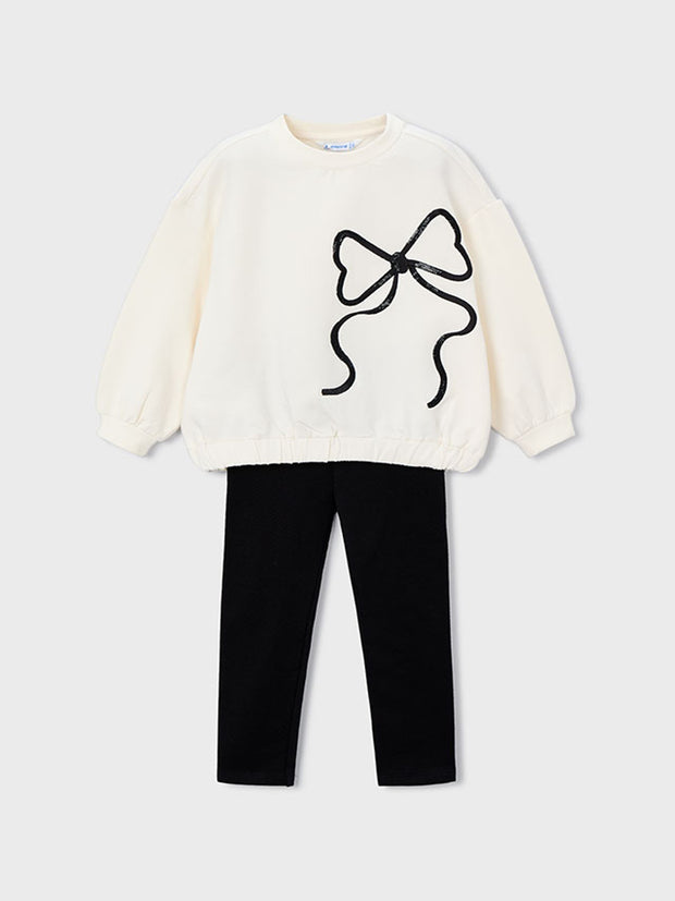Mayoral Junior Girl Black Bow Jumper & Legging Set (3Y-8Y)