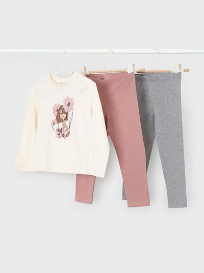 Mayoral Junior Girl Pink Floral Double Legging Set (3Y-8Y)