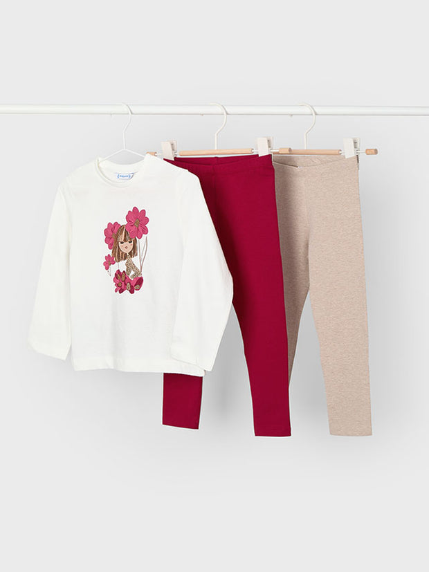 Mayoral Junior Girl Red Floral Double Legging Set (3Y-8Y)