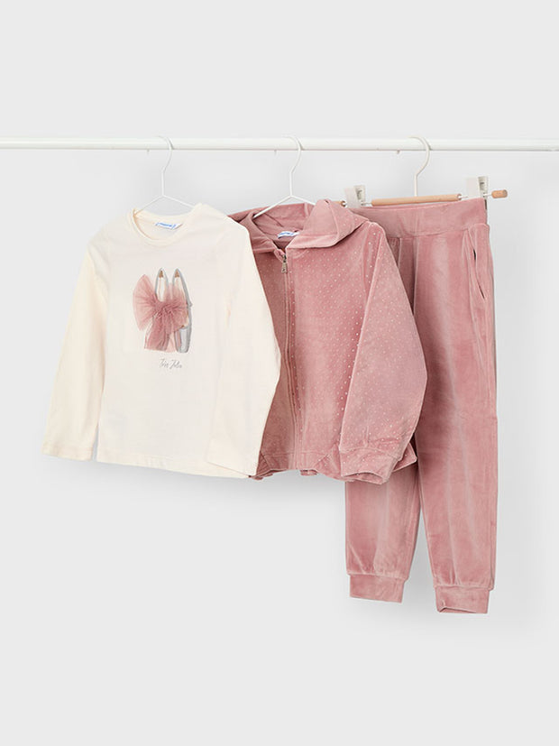 Mayoral Junior Girl Pink Velour Outfit Set (3Y-8Y)