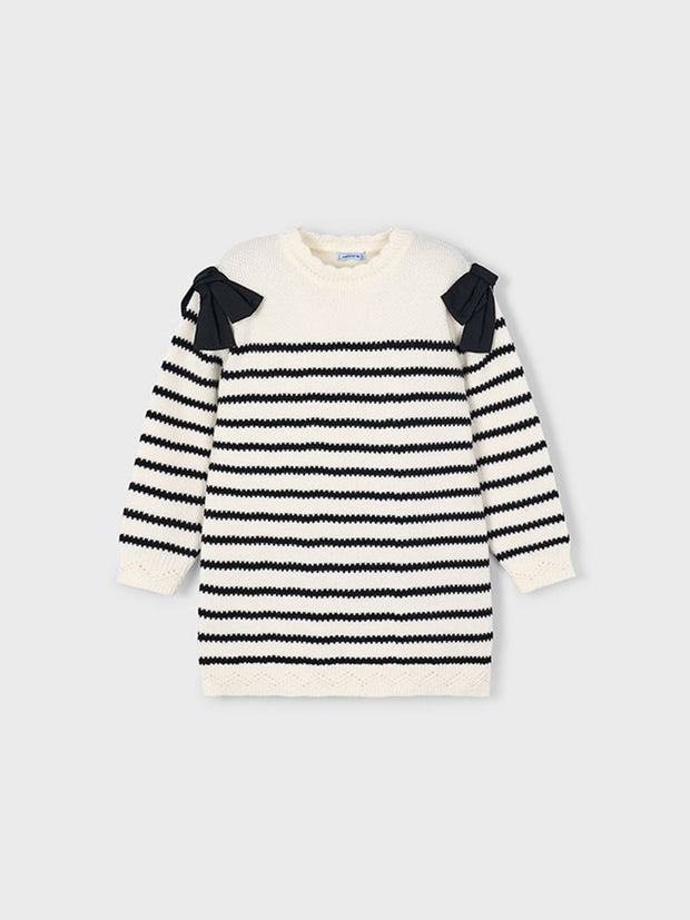 Mayoral Junior Girl Striped Dress With Bows (3Y-8Y)