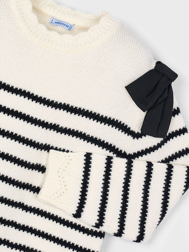 Mayoral Junior Girl Striped Dress With Bows (3Y-8Y)