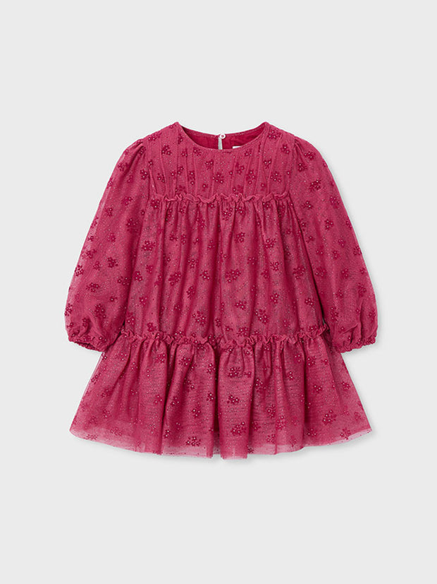 Mayoral Junior Girl Red Tulle Sparkly Dress (3Y-8Y)