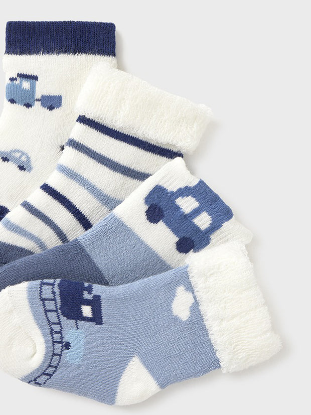 Mayoral Baby Boy Blue Car Socks - 4 Pack (3M-12M)