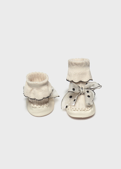 Mayoral Baby Girl Bow Booties - Cream