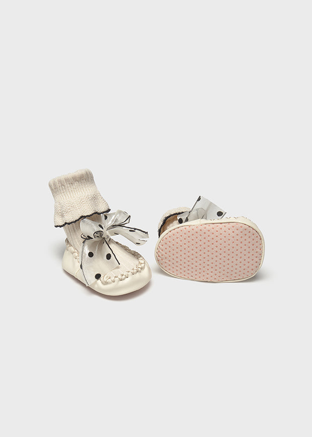 Mayoral Baby Girl Bow Booties - Cream
