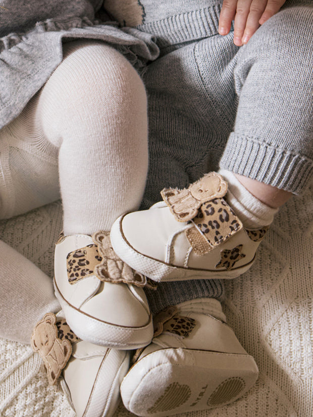 Mayoral Baby Animal Print Bear Shoes - Cream
