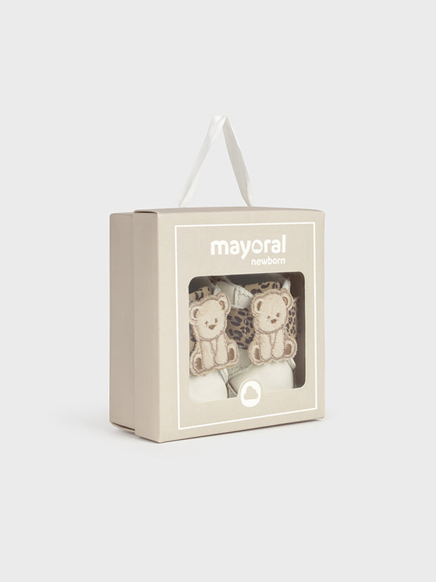 Mayoral Baby Animal Print Bear Shoes - Cream
