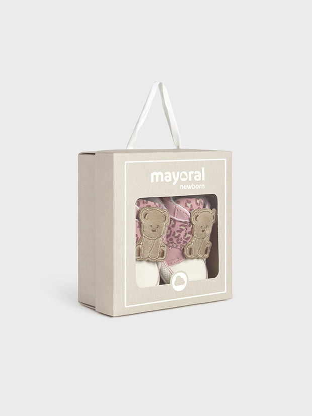 Mayoral Baby Pink Animal Print Bear Shoes - Pink