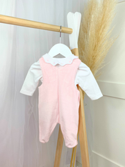 Mintini White & Pink Bow Dungaree Babygrow