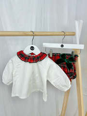 Calamaro Festive White Top & Tartan Bloomers