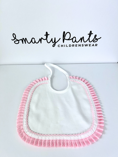 Baby Girl White Bib With Pink Trim