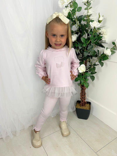 Deolinda Girls Pink Bear Tulle Legging Set (12M-3Y)
