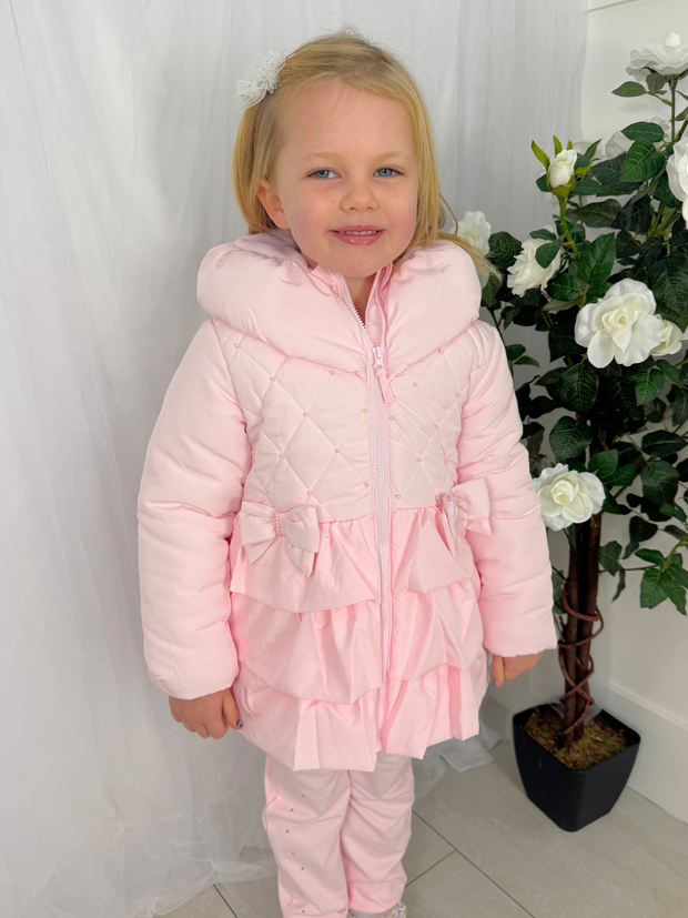 Mintini Toddler Girl Quilted Pink Bow Jacket (12M - 5Y)