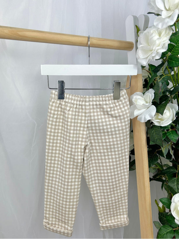 Tutto Piccolo Toddler Boys Neutral Gingham Outfit Set (12M-3Y)