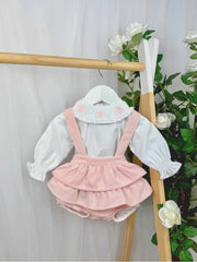 Deolinda Girl 'Joan' Pink Ribbed Romper & Shirt (3M-3Y)