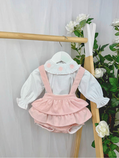 Deolinda Girl 'Joan' Pink Ribbed Romper & Shirt (3M-3Y)