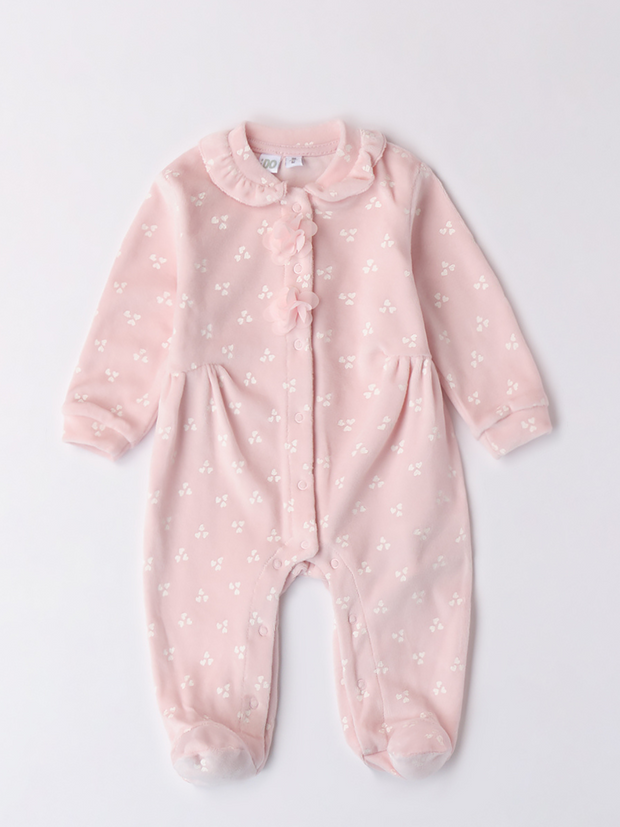 iDo Baby Girl Velour Pink Hearts Babygrow