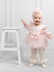 Caramelo Kids Baby Tulle Long Sleeve Dress With Turban