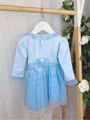 Mintini Girls Blue Bow Frill Dress (3M - 5Y)