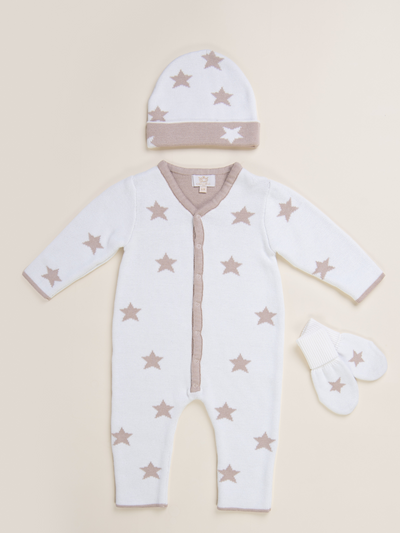 Caramelo Kids Knitted Star Romper With Hat & Mittens - Neutral