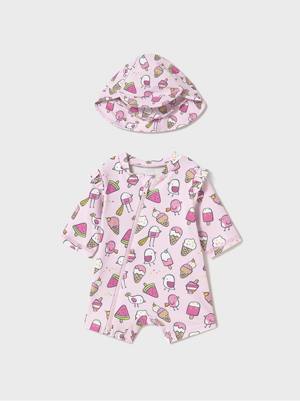 Mayoral Baby Girl Pink Bathing Bodysuit & Sun Hat