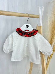 Calamaro Festive White Top & Tartan Bloomers