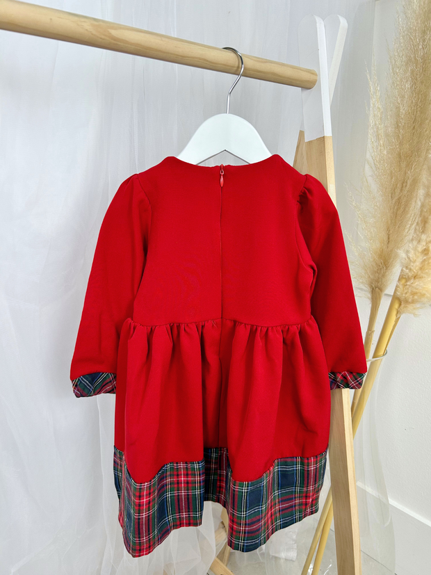 Girls Red Dress With Tartan Bow