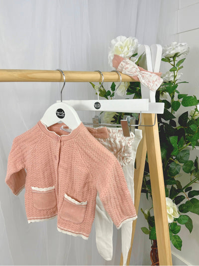 Baby Pink Floral Knitted Outfit Set - 4 Piece (0M-12M)