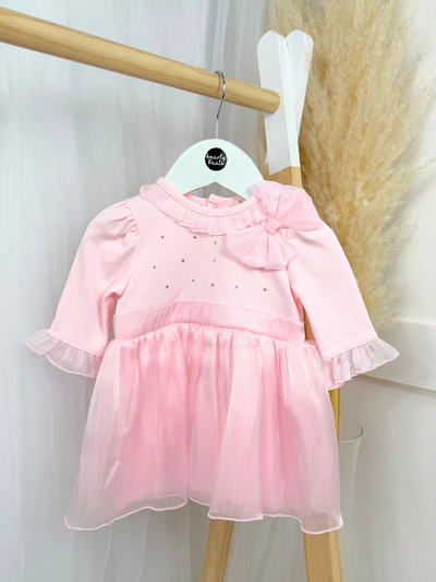 Mintini Girls Pink Bow Frill Dress (3M - 5Y)