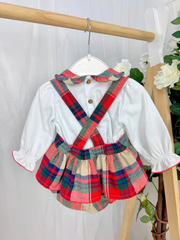 Deolinda Girls Checked Dungaree Romper (3M-24M)