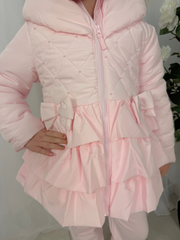 Mintini Toddler Girl Quilted Pink Bow Jacket (12M - 5Y)