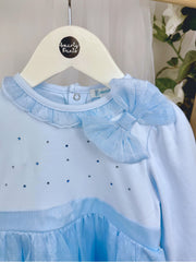Mintini Girls Blue Bow Frill Dress (3M - 5Y)