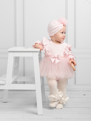 Caramelo Kids Baby Tulle Long Sleeve Dress With Turban