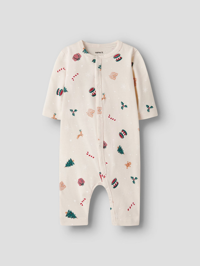 Name It Baby Beige Christmas Babygrow (1M-9M)