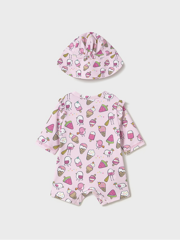 Mayoral Baby Girl Pink Bathing Bodysuit & Sun Hat