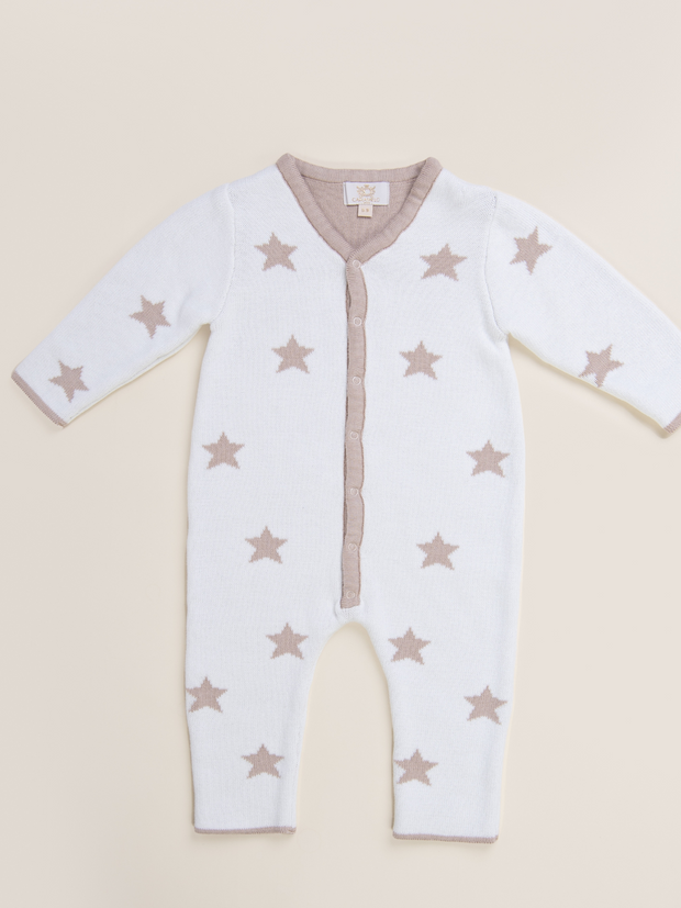 Caramelo Kids Knitted Star Romper With Hat & Mittens - Neutral