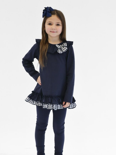 Girls 'Clara' Frill Checked Legging Set (18M - 8Y) - Navy
