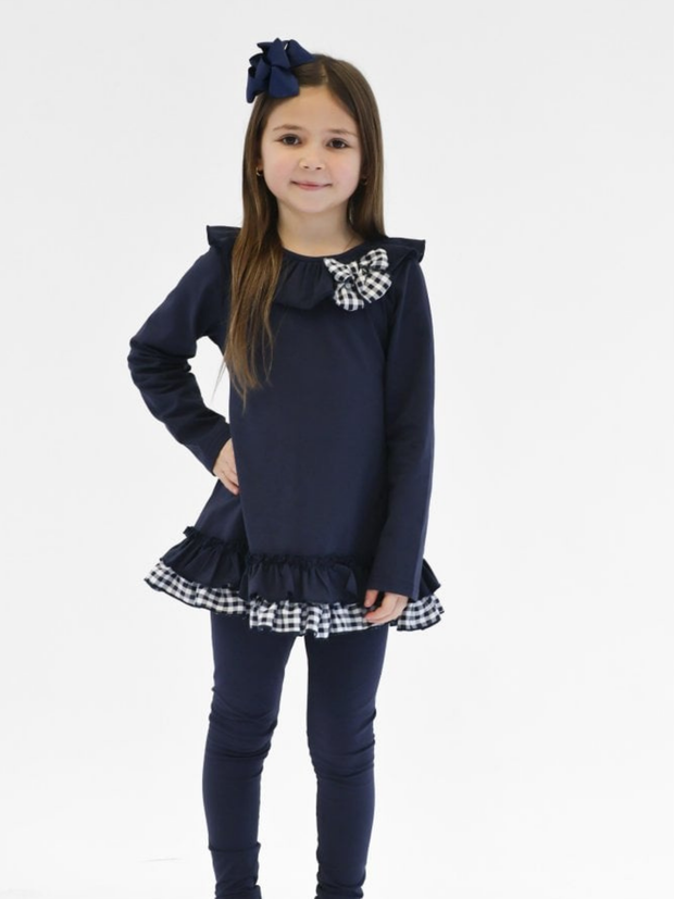 Girls 'Clara' Frill Checked Legging Set (18M - 8Y) - Navy